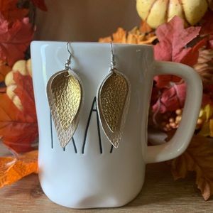 Handmade Beige and Metallic Gold Leaf Earrings